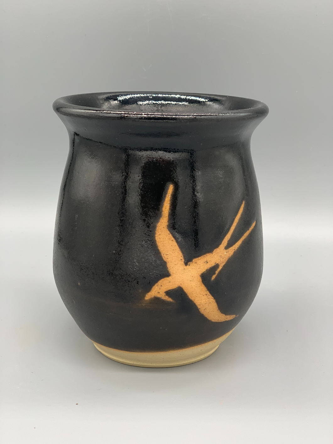 Wax resist bird flared neck vessel